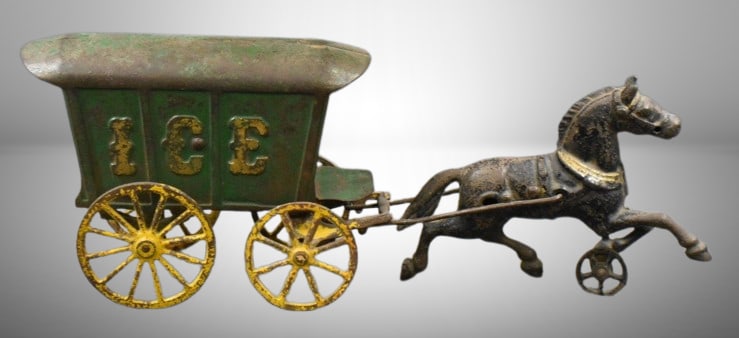 Kenton Cast Iron horse-drawn "Ice" wagon, 13"l (1 of 10)