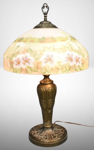 Fenton Art Glass Flowers and Butterflies reverse HP 27" elec. table lamp (1 of 15)