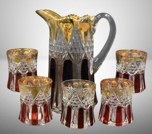 EAPG 6 pc. Ladders w/ Diamonds ruby flash water set (1 of 9)