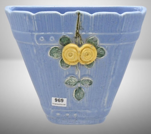 Weller Woodrose 5.5" wall pocket: Weller Woodrose 5.5" wall pocket; unuasual blue glaze