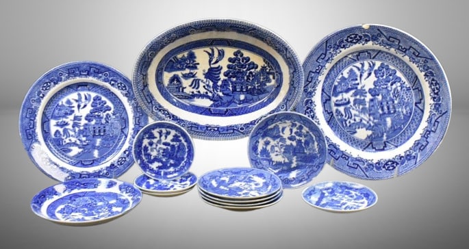 (13) Flow Blue pcs., mostly plates and 1-oval bowl (1 of 19)