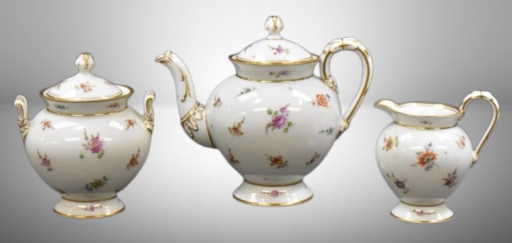 Mrkd. Dresden 3 pc. tea set w/ dainty flowers (1 of 11)