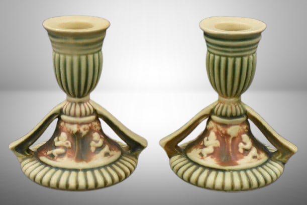 Pair of Roseville Donatello 4.25"h candleholders (1 of 7)