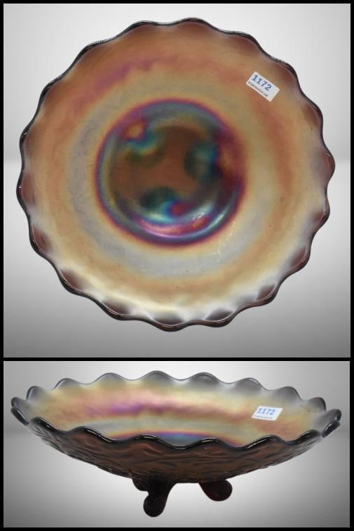 Carnival Glass Louisa (Westmoreland) 2.5"h x 8.5"d ftd. bowl, amethyst: Carnival Glass Louisa (Westmoreland) 2.5"h x 8.5"d ftd. bowl, amethyst;