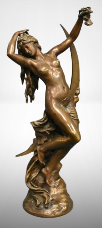 Signed Ch. Levy Allegory of the Night bronze sculpture, 27" tall (1 of 10)