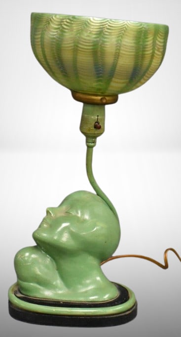 Art Deco 15" desk lamp w/ signed LCT shade, lady's head and shoulders base -works! (1 of 13)