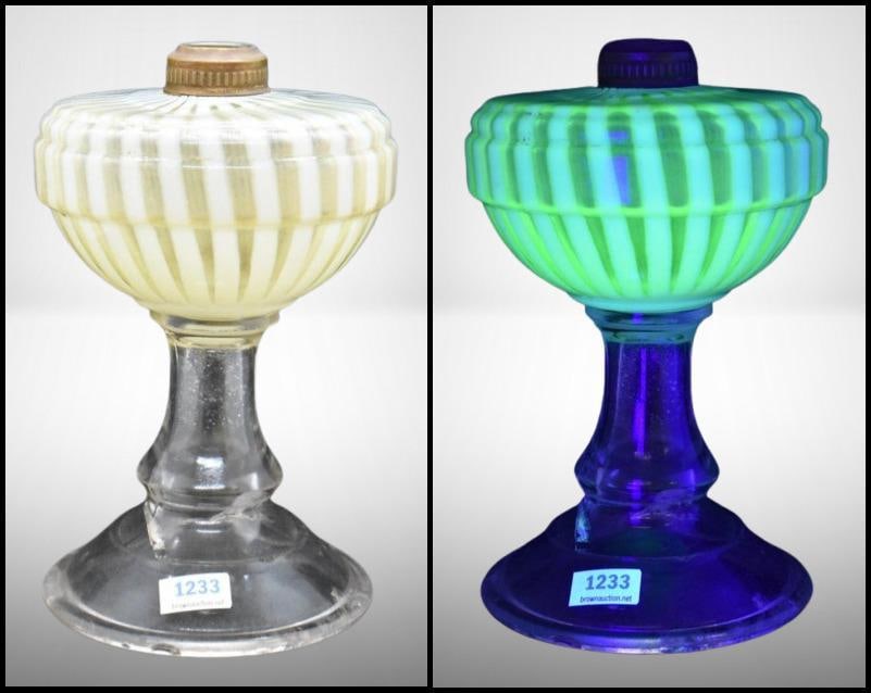 Vaseline opalescent Stripes 7" kerosene lamp: Vaseline opalescent Stripes 7" kerosene lamp;