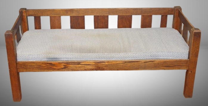 Mission  Oak even arm settle couch w/ upholstered cushion (1 of 6)