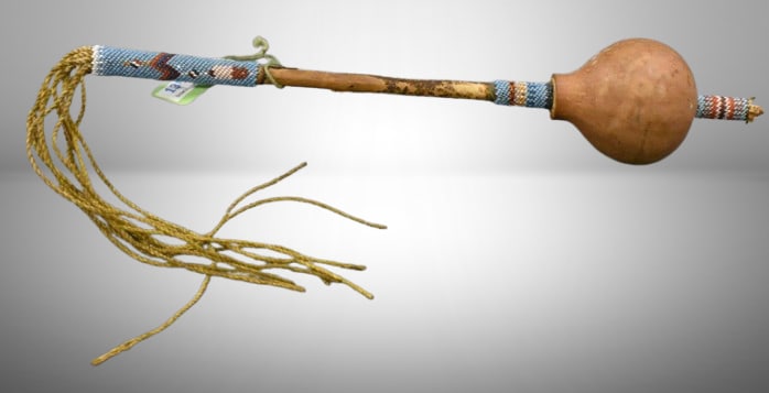 Native American Zuni Indian gourd rattle, 12"l (1 of 6)