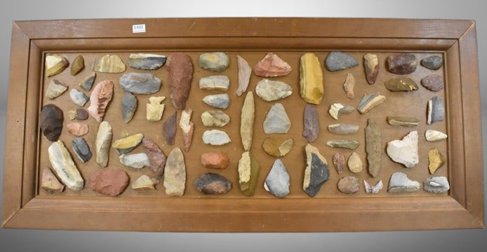 Display board of Native American Indian arrowheads and points (1 of 7)