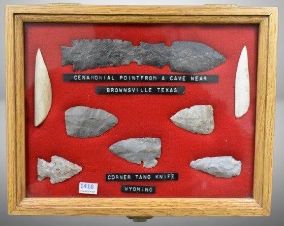 (8) Native American artifacts incl. ceremonial point from cave near Brownsville, TX, corner tang (1 of 17)
