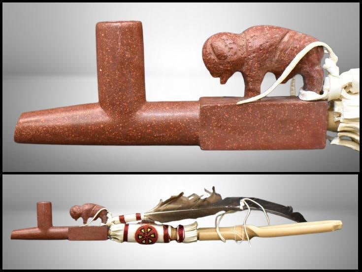 Native American Santee Sioux Catlinite carved figural pipe (1 of 11)