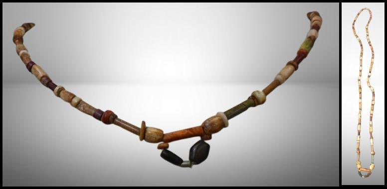 Native American stone beaded necklace: Native American stone beaded necklace; probably pre-columbian; **FROM THE GALEN NICHOLS COLLECTION WE HAVE RELIED ON GALEN HEAVILY FOR WHAT DETAILS AND PROVENANCE WE HAVE SHARED. GALEN HAS COLLECTED F