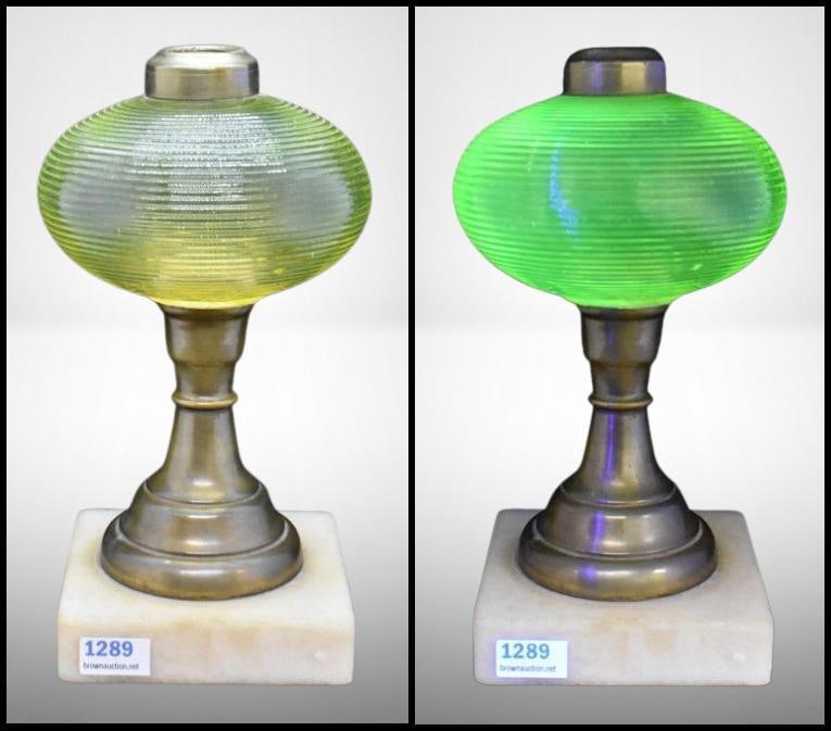Vaseline kerosene lamp on marble base, horizontal threaded font (1 of 10)