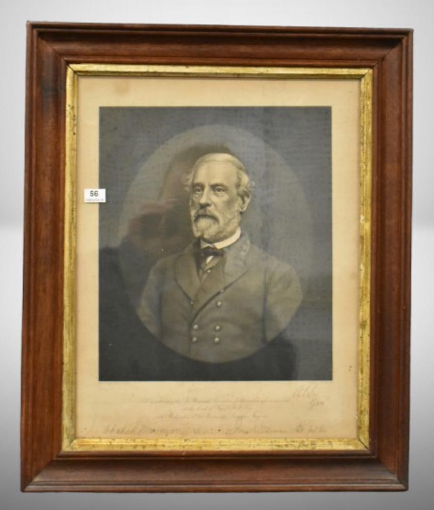Framed picture of Gen. Robert E. Lee w/ info and signatures at bottom; framed 14.5" x 17.5". Please (1 of 10)