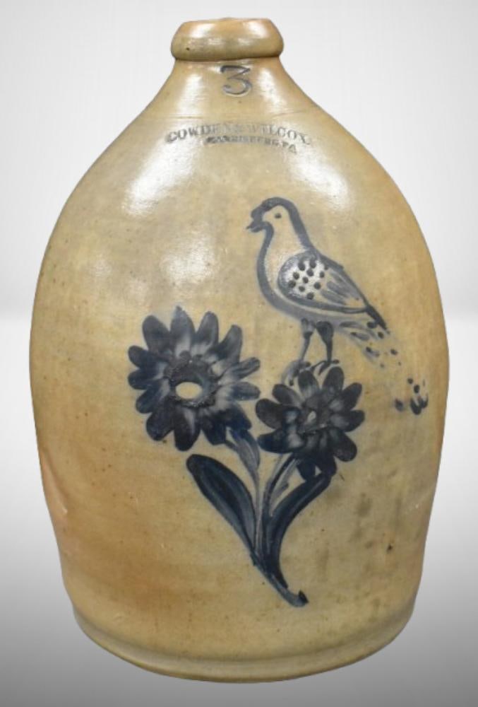 Cowden and Wilcox 3 gal.cobalt-decorated stoneware jug; 15" tall. Please use pictures as part of the (1 of 15)