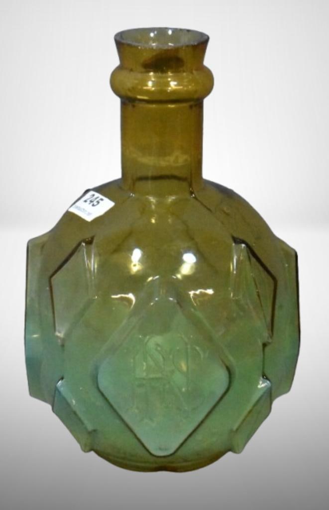 Fire grenade by H.S. Nutting-Minneapolis; honey amber w/ diamond panels and monograms. Please use (1 of 9)