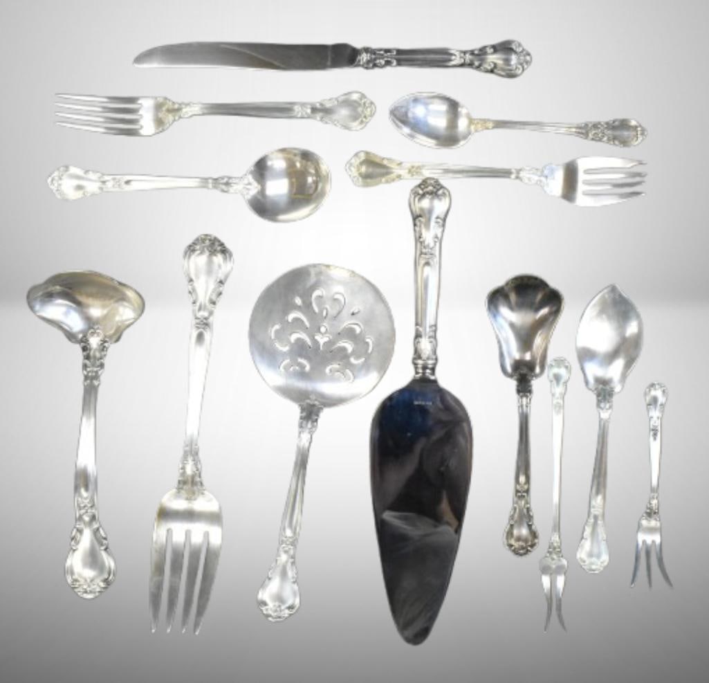 Service for 6 +/ - Sterling silverware flatware (50 pcs.) ; Approx. 1,936 grams total weight (not (1 of 18)