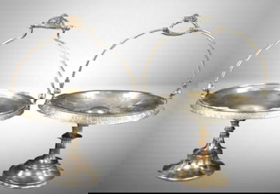 (2) Silverplate bride's baskets: 1-mrkd. Reed and Barton 3500 w/ nice etched bird and floral design; (1 of 20)