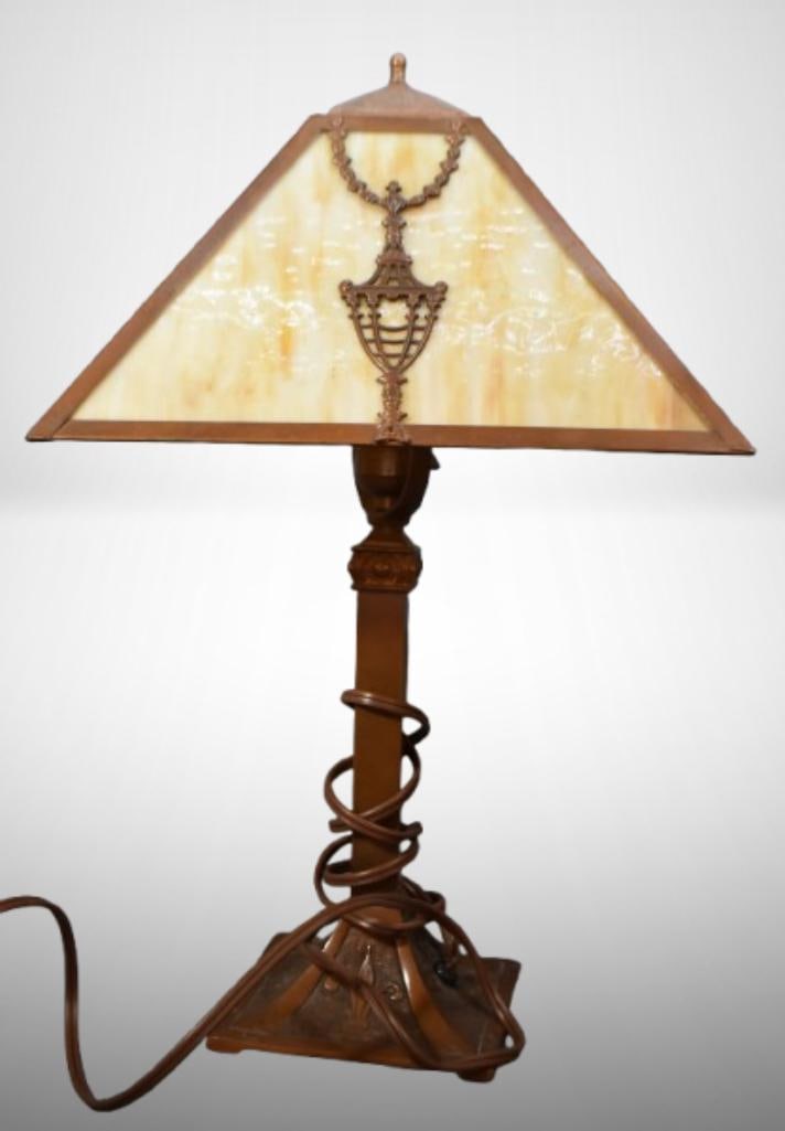 Slag Glass electric library lamp (1 of 13)