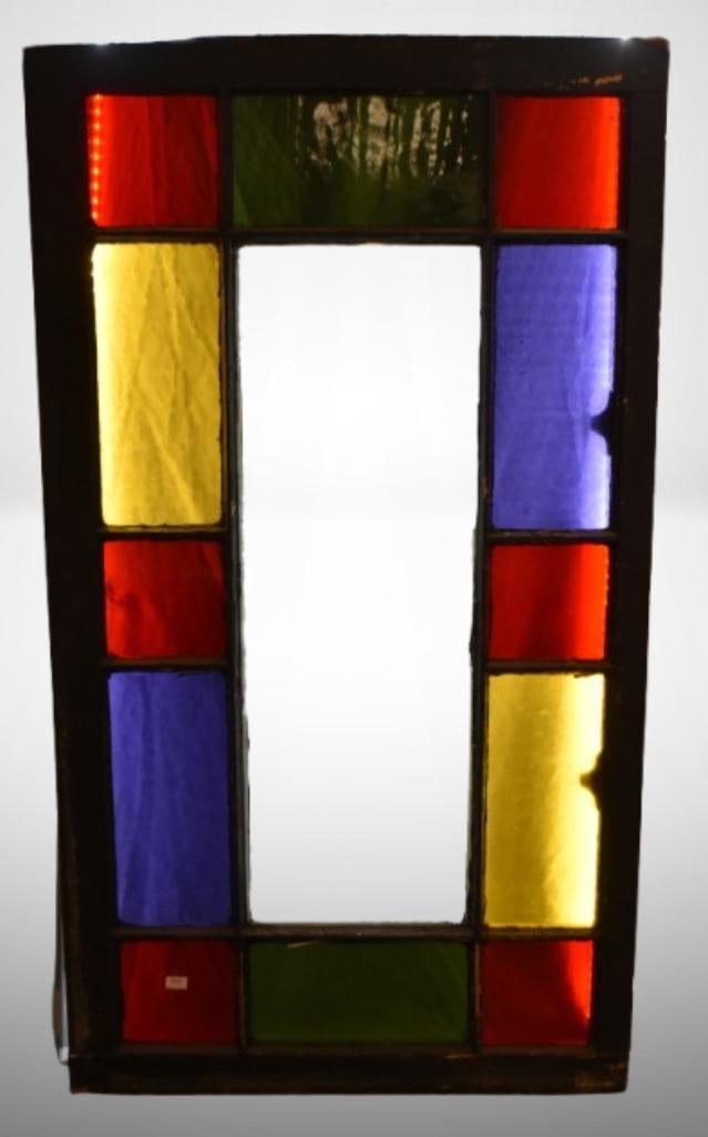 Pane stained leaded glass window - clear, red, gold and cobalt coloring (1 of 7)