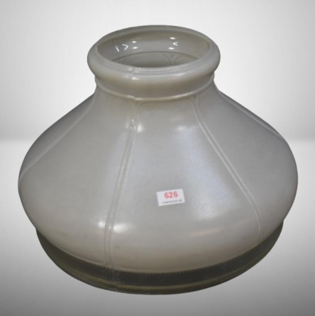 Aladdin 701B "Hobnail" 10" lamp shade: Aladdin 701B "Hobnail" 10" lamp shade; satin finish on exterior only, clear skirt. Please use pictures as part of the description. Brown Auction attempts to call any flaw that can affect the value of 