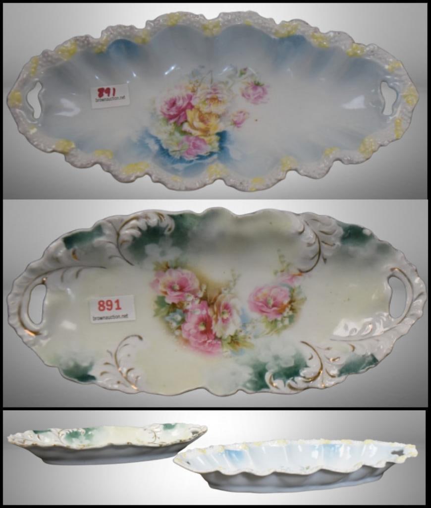 (2) R.S. Prussia small relish trays,  floral decorations, red mark (1 of 18)