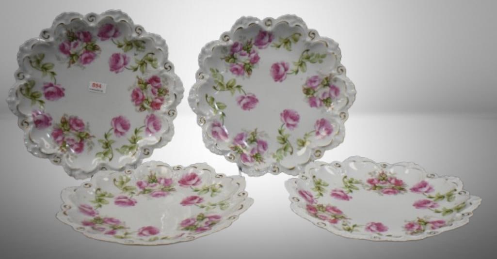 (4) Mrkd. Austria 9"d luncheon plates decorated w/ pink roses: (4) Mrkd. Austria 9"d luncheon plates decorated w/ pink roses; . Please use pictures as part of the description. Brown Auction attempts to call any flaw that can affect the value of each piece. It is
