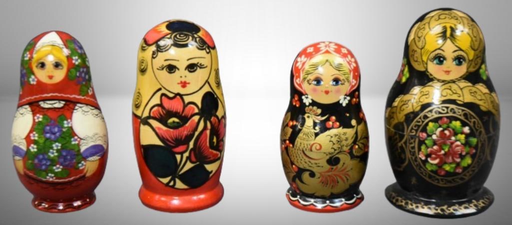 (4) Sets of Russian Matryoshka wooden nesting dolls (1 of 12)