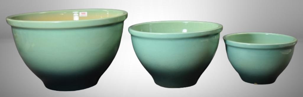 (3) Roseville Utility Ware nesting bowls, green (1 of 12)