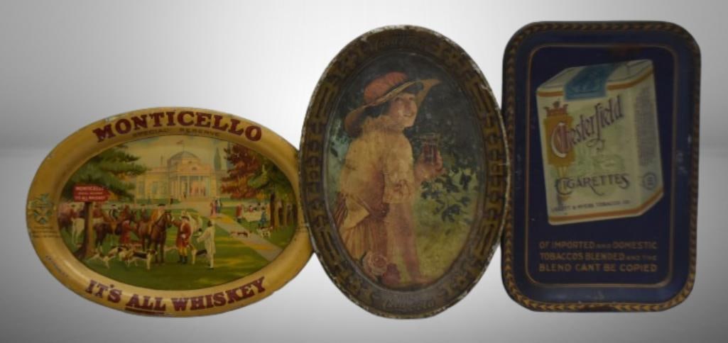 (3) Tip trays: Chesterfield Cigarettes, Coca-cola and Monticello Whiskey (1 of 15)
