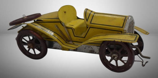A.C. Gilbert Stutz Bearcat pressed steel wind-up car (missing driver): A.C. Gilbert Stutz Bearcat pressed steel wind-up car (missing driver); 9"l; Items as pictured