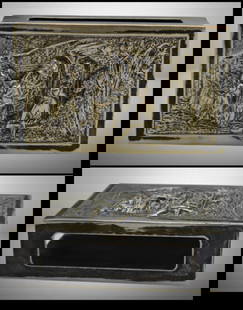 Silver repousse Match box holder w/ open sides for striker access: Silver repousse Match box holder w/ open sides for striker access; 4.25" x 3" x 1.25"; Items as pictured