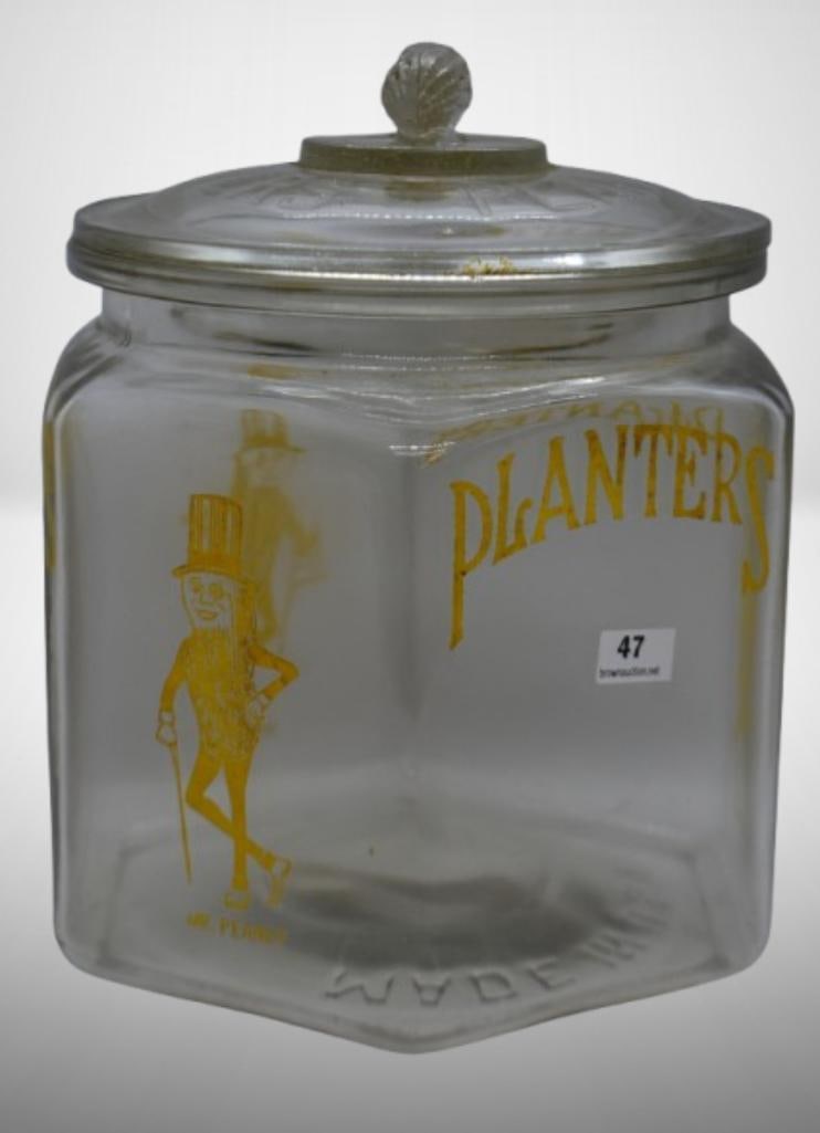 Planters Peanuts jar w/lid, hexagon-shape, Mr. Peanuts logo (1 of 10)