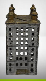 A.C. Williams Cast Iron Skyscraper bank: A.C. Williams Cast Iron Skyscraper bank; 4.5" tall; Items as pictured