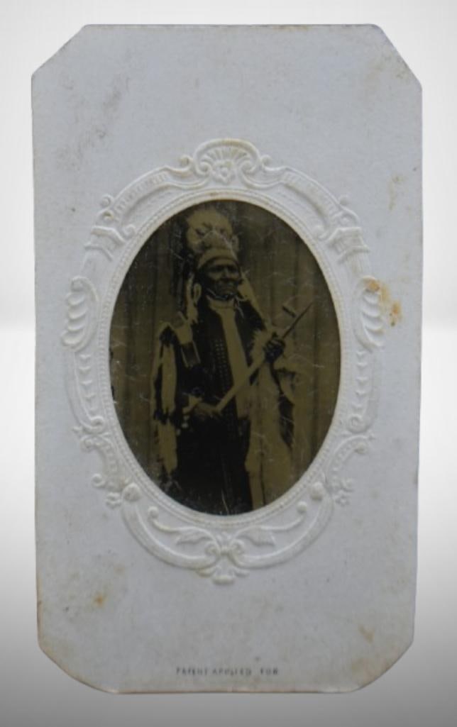 Tin type photo of Native American Indian Chief in full headdress (1 of 6)
