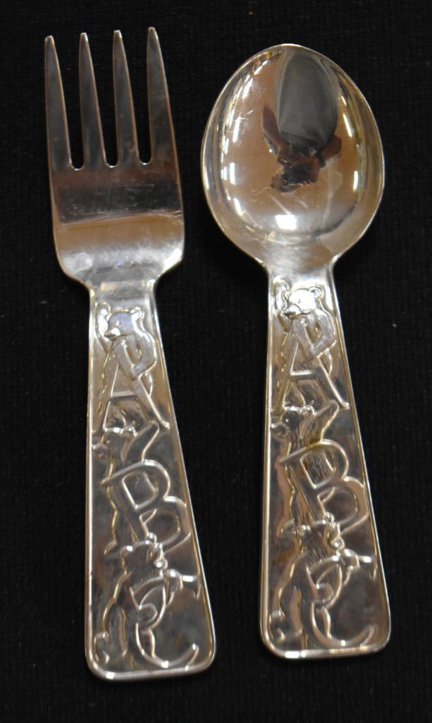 Mrkd. Tiffany and Co. Sterling Silver baby's "ABC" fork and spoon: Mrkd. Tiffany and Co. Sterling Silver baby's "ABC" fork and spoon; ; Items as pictured