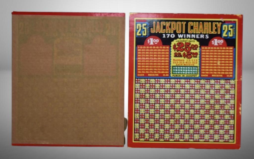 (2) 25 cent Play 1000-Jackpot Charley gambline punch boards (1 of 9)