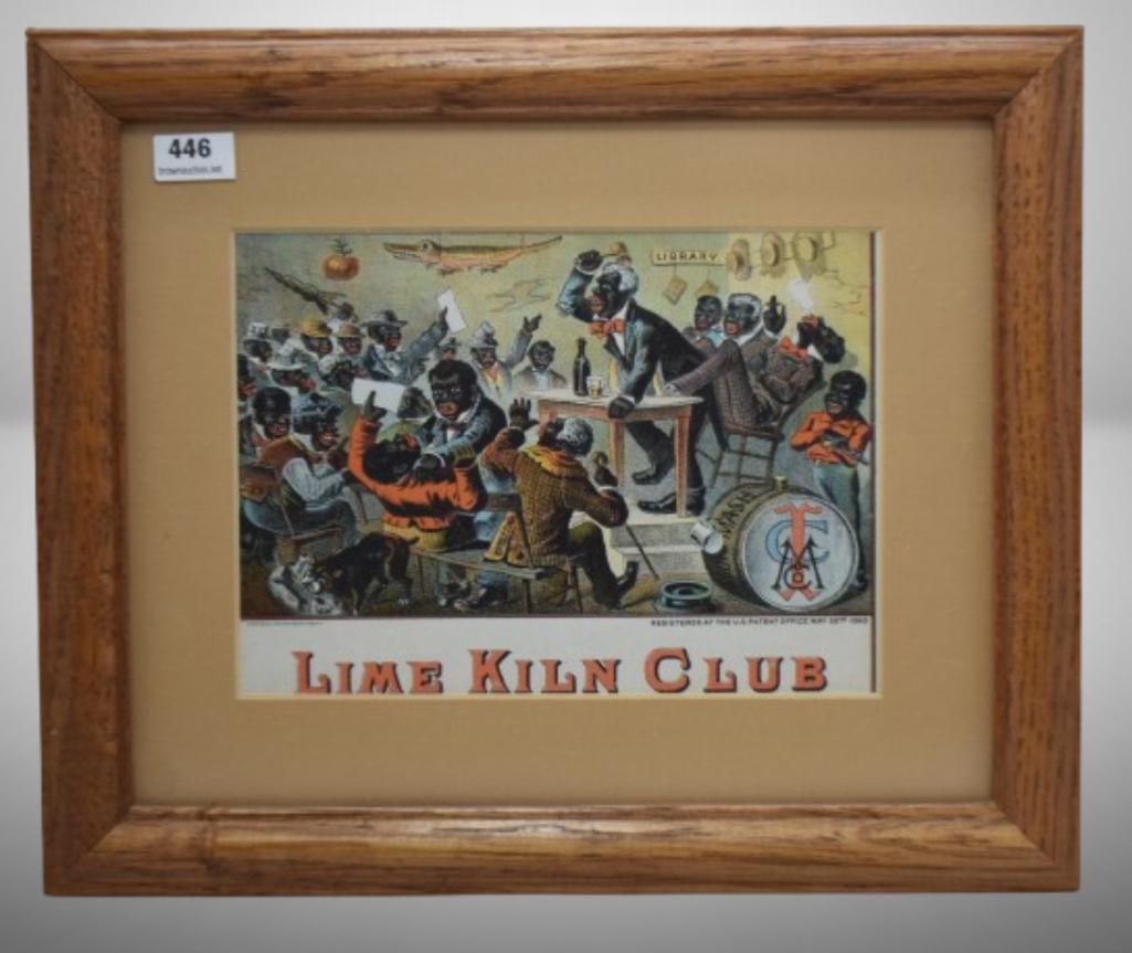 Black Americana framed "Lime Kiln Club" cigar box label (1 of 8)