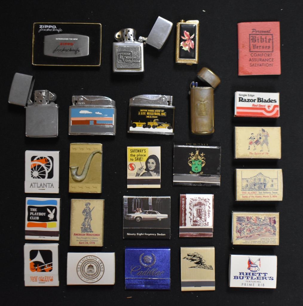 Box lot assortment of cigarette lighters and advertising match books (1 of 19)