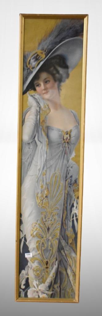 1910 yard long Art print of Pompeian Beauty. gold and lavender model by Forbes: 1910 yard long Art print of Pompeian Beauty. gold and lavender model by Forbes; framed size 8" x 34.5"; Items as pictured