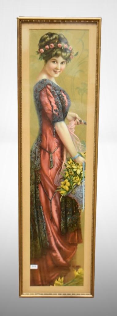 Vintage yard long print of young girl holding daffodils (this print was used for 1911 Pabst Malt (1 of 7)