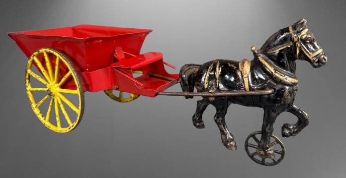 Cast Iron Horse and Cart Toy with Yellow Wheels (1 of 9)