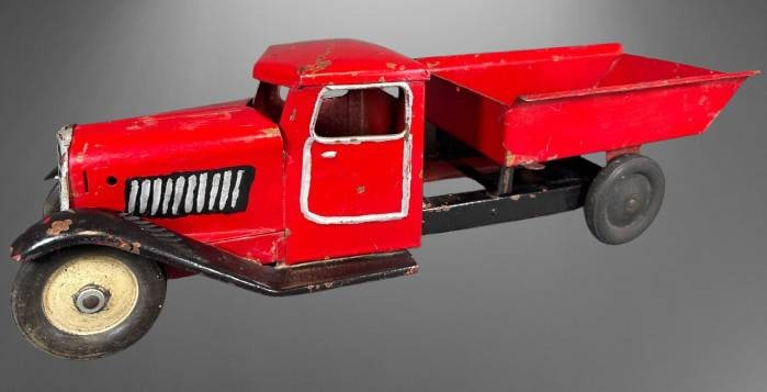 Red Steel Dump Truck Toy with Tipping Bed (1 of 10)