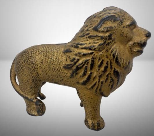 Cast Iron Quilted Lion Bank, 5" Long (1 of 7)