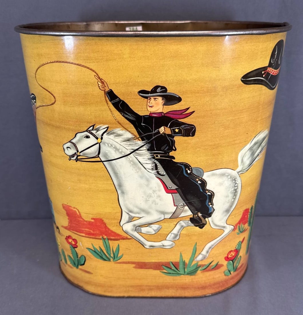 11.5" Tin Wastebasket with Western Motif (1 of 6)