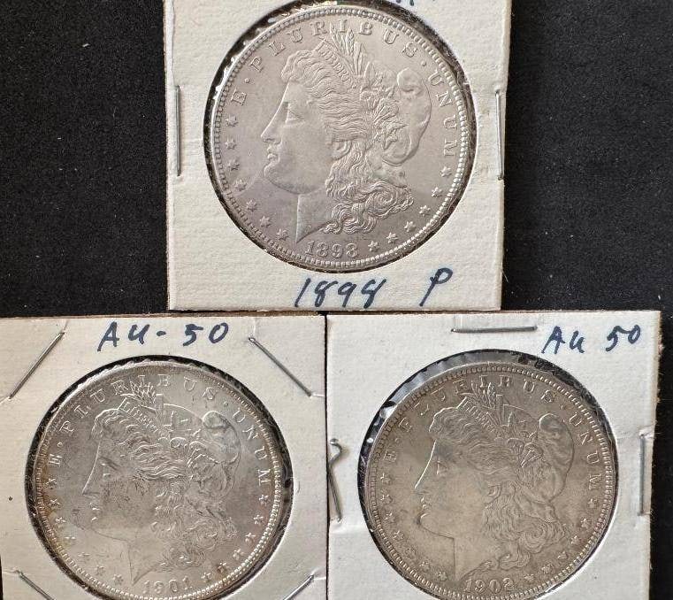 (3) Morgan Silver Dollars AU-50 (1 of 7)