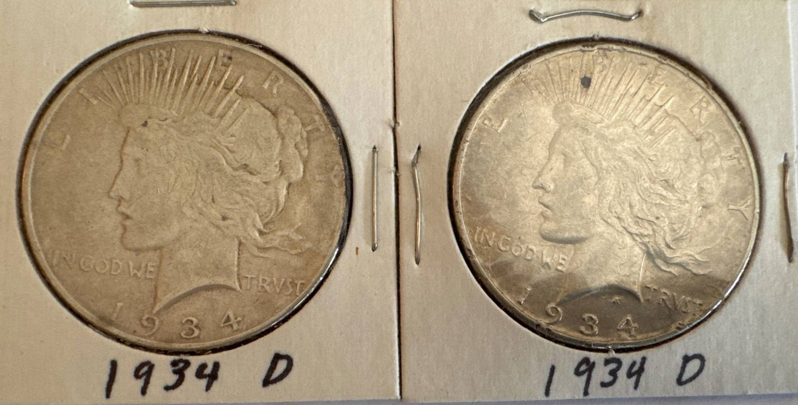(2) 1934-D Peace Silver Dollars (1 of 5)