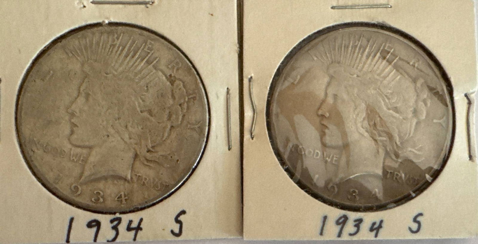 (2) 1934-S Peace Silver Dollars (1 of 5)