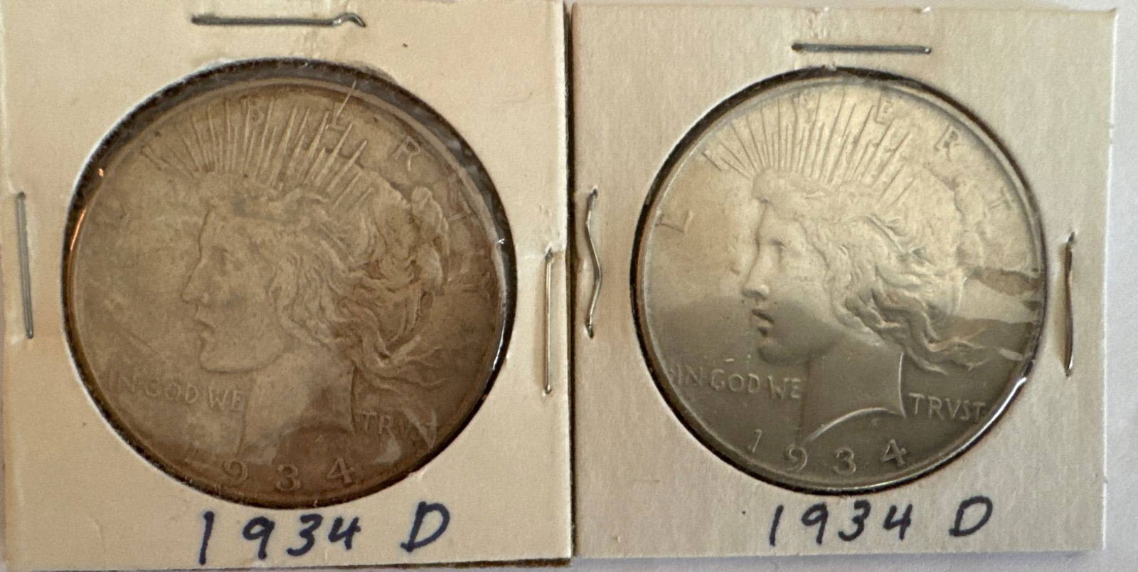 (2) 1934-D Peace Silver Dollars (1 of 5)
